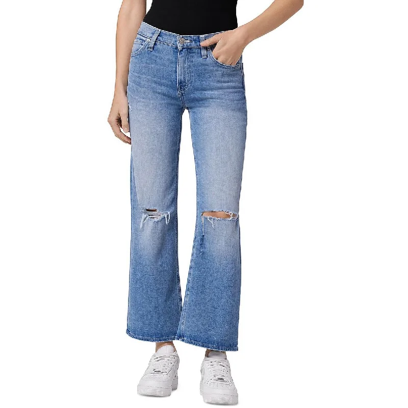 Womens Distressed High Rise Wide Leg Jeans