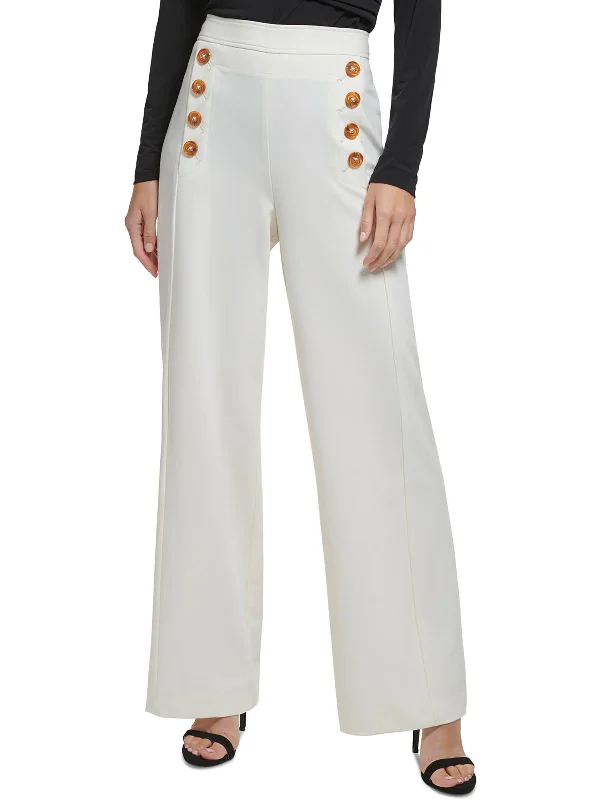 Womens Embellished Solid Wide Leg Pants