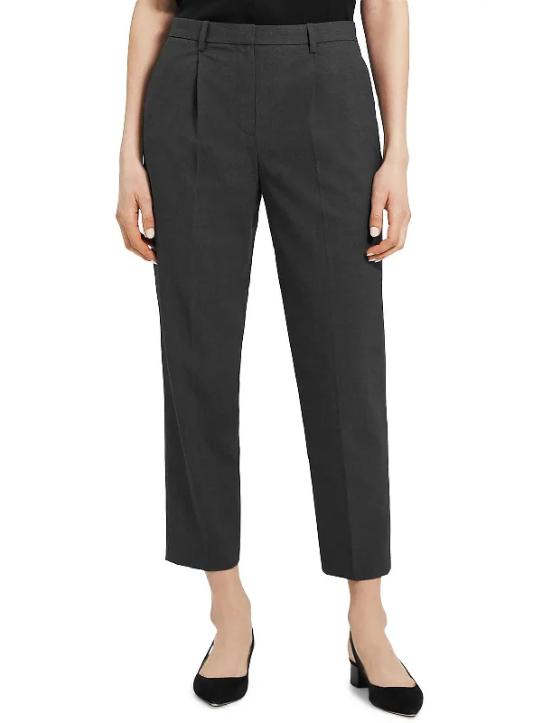 Womens High Rise Pleated Ankle Pants