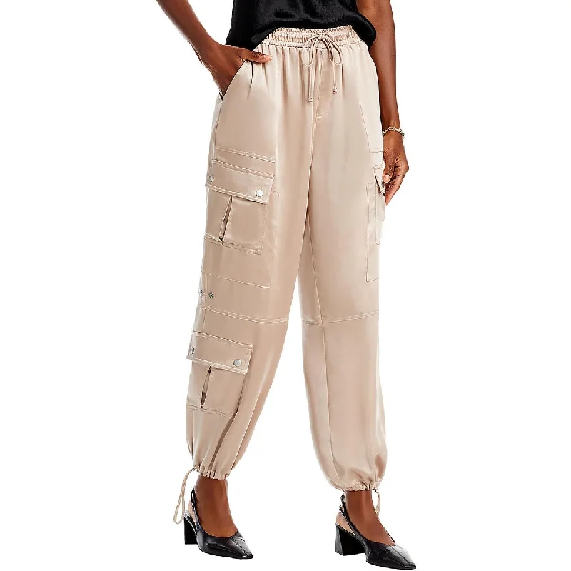 Womens Satin Cargo Ankle Pants