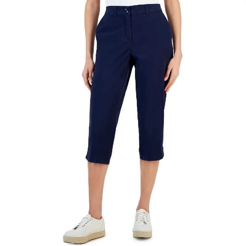 Womens Woven Flat Front Capri Pants