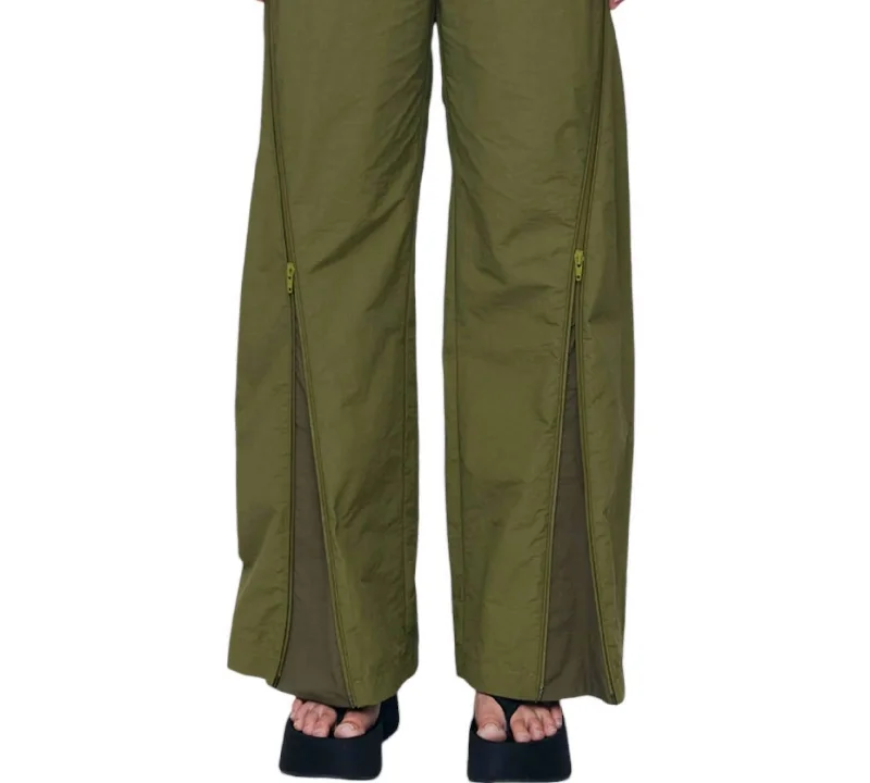 Zipper Track Pants In Khaki